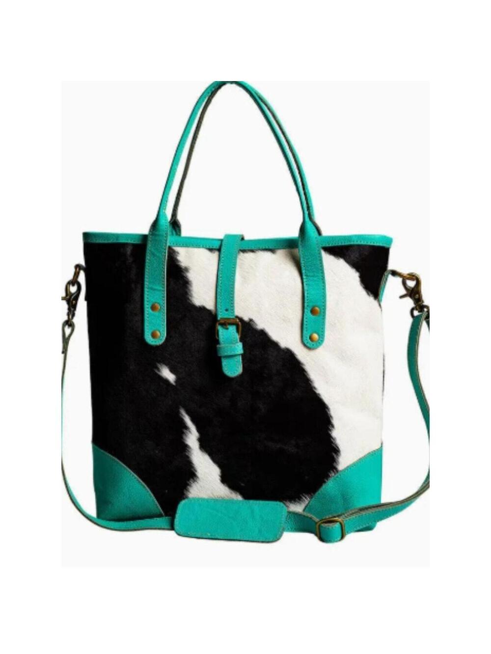 Myra Bag Pecos Pointe Canvas & Hair on Bag in Turquoise NWT